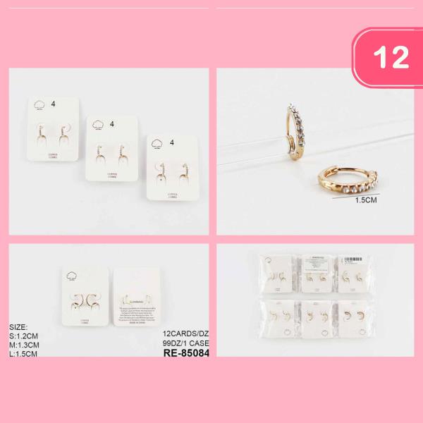 COPPER CORE RHINESTONE ASSORTED SIZE HOOP EARRING (12 UNITS)