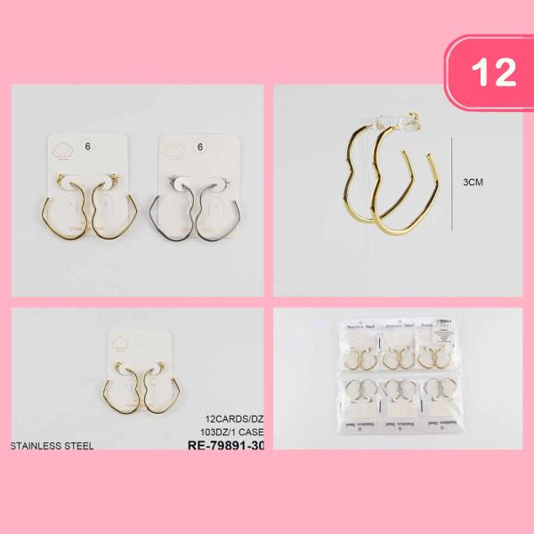 STAINLESS STEEL HEART OPEN HOOP EARRING (12 UNITS)