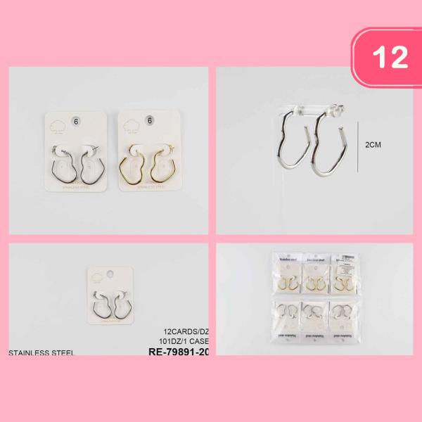 STAINLESS STEEL HEART OPEN HOOP EARRING (12 UNITS)