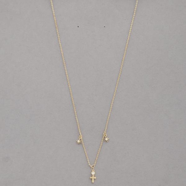 SODAJO CROSS STAR CHARM CZ GOLD DIPPED NECKLACE