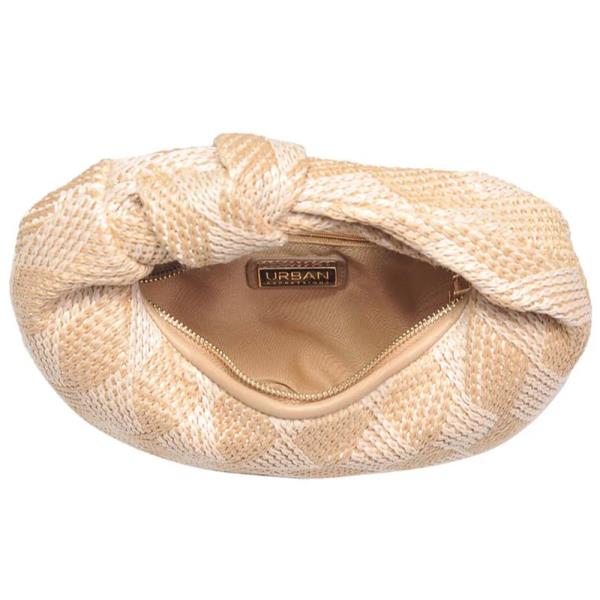 TRACY WOVEN DESIGN KNOT HANDLE CLUTCH BAG