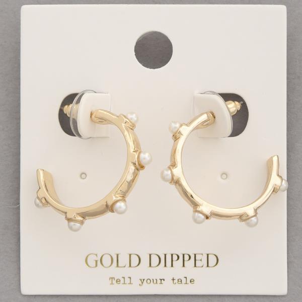 PEARL EDGE OPEN HOOP GOLD DIPPED EARRING