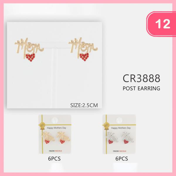 HAPPY MOTHERS DAY HEART MOM EARRING (12 UNITS)