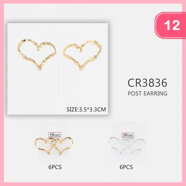 TEXTURED CUT OUT HEART POST EARRING (12 UNITS)