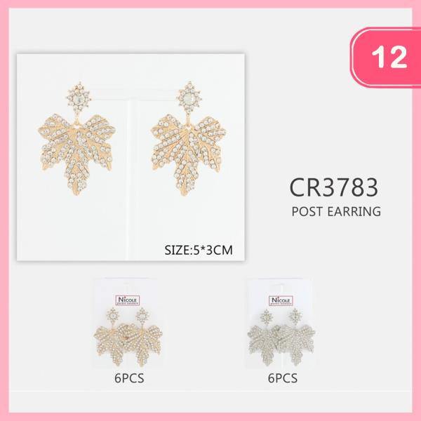 RHINESTONE MAPLE LEAF DANGLE EARRING (12 UNITS)