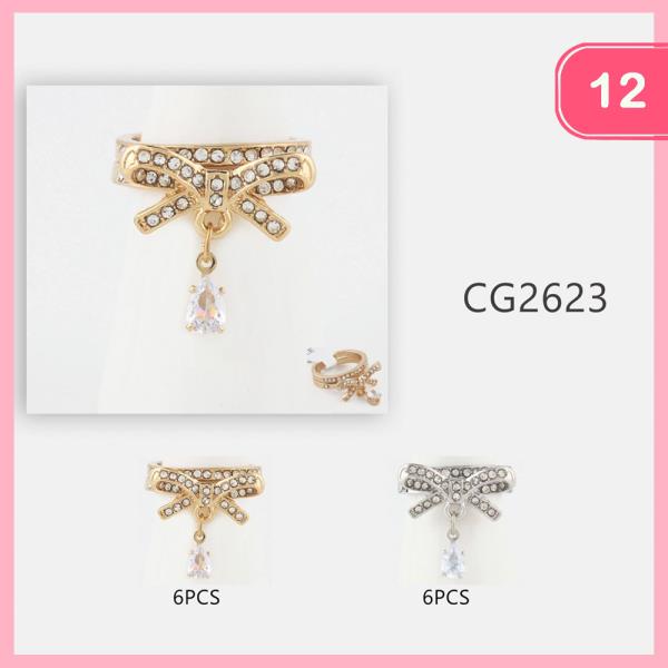 RHINESTONE CHARM DANGLE RIBBON BOW RING (12 UNITS)