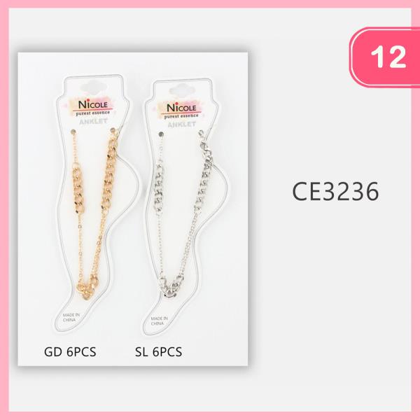 METAL CHAIN LINK ANKLET (12 UNITS)