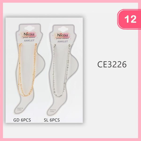 LAYERED METAL LINK CHAIN ANKLET (12 UNITS)