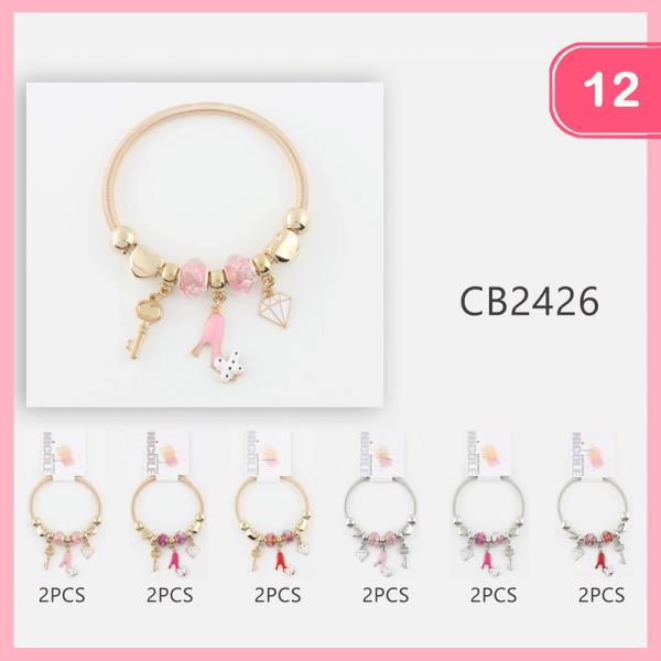 SHOE KEY DIAMOND CHARM METAL COIL BRACELET (12 UNITS)