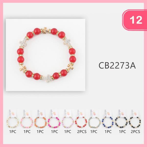 CROSS RHINESTONE BEAD STRETCH BRACELET (12 UNITS)