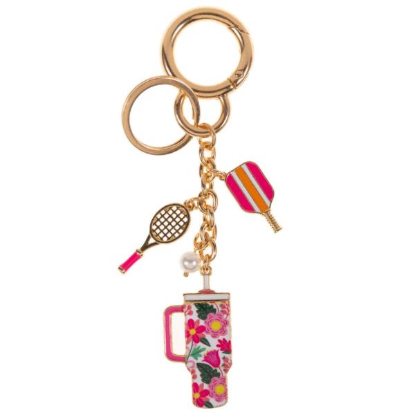 TUMBLER TENNIS AND PICKLEBALL BAG CHARM AND KEYCHAIN