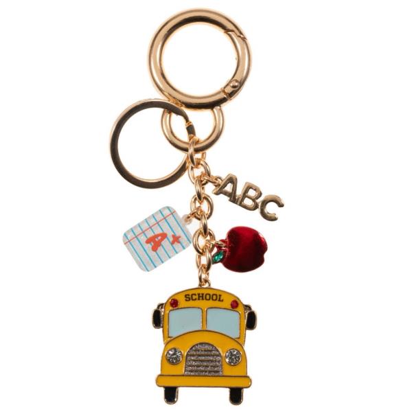 SCHOOL BUS SHAPED BAG CHARM AND KEYCHAIN