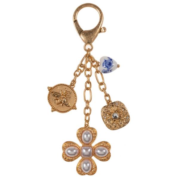 MULTI SHAPED METAL CHARM PEARL BAG CHARM KEYCHAIN