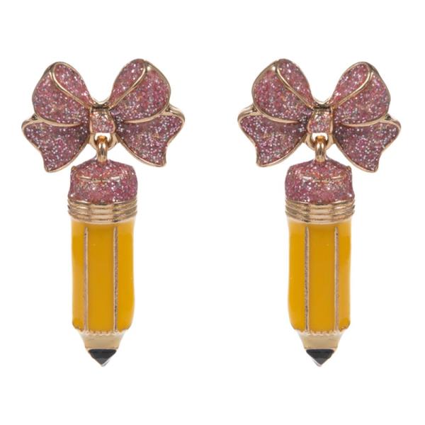 PENCIL SHAPED BOW LINK DANGLE EARRING