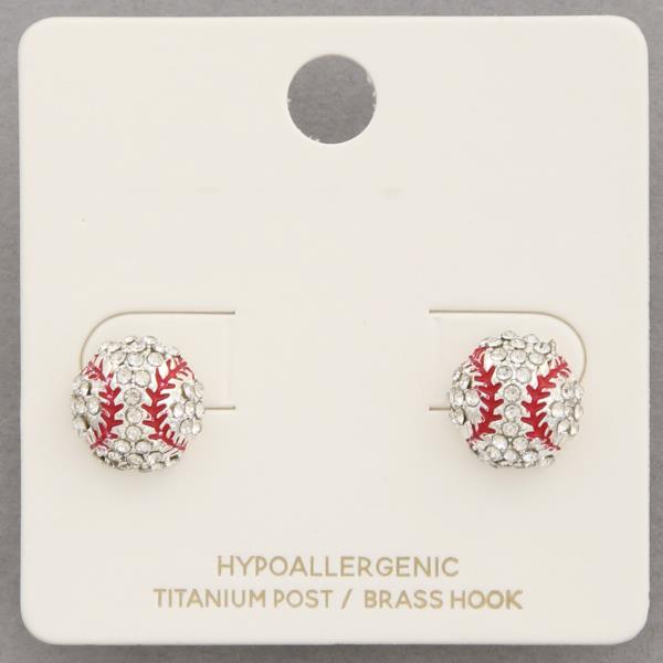 RHINESTONE BASEBALL STUD EARRING