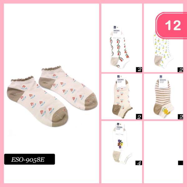 ASSORTED FLOWER DESIGN ANKLE SOCKS (12 UNITS)