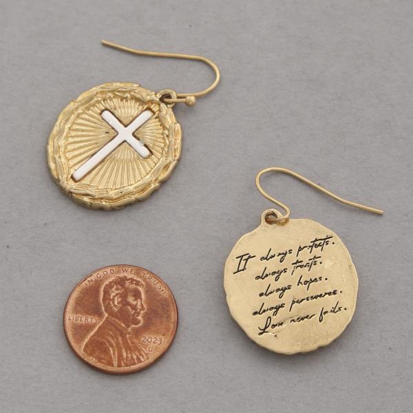 TWO TONE CROSS ROUND DANGLE EARRING