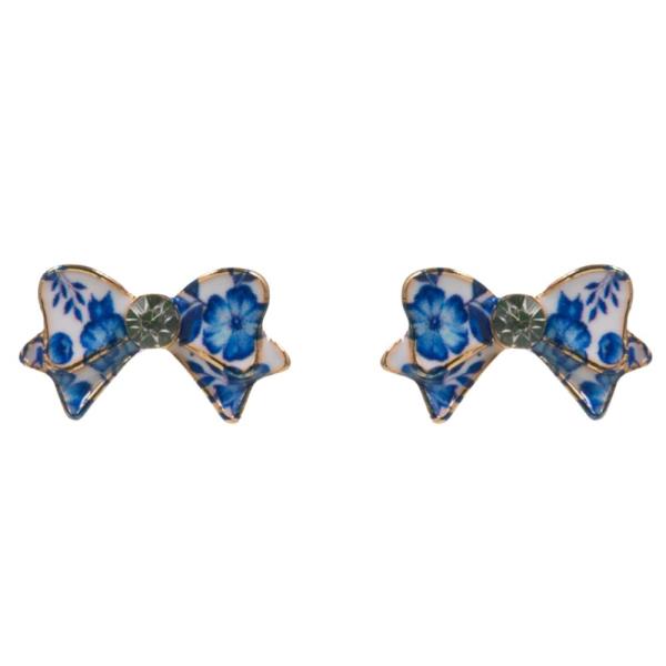 FLOWER PRINT BOW SHAPE EARRING