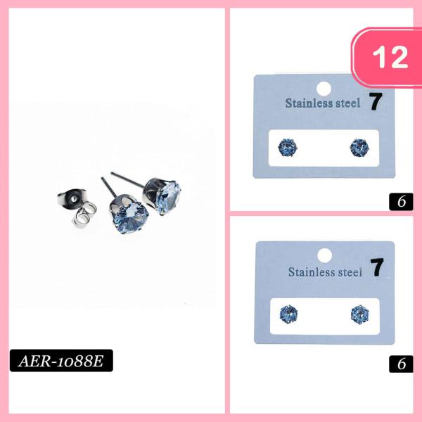 STAINLESS STEEL HYPOALLERGENIC CZ CUBIC ZIRCONIA STUD EARRING (12 UNITS)