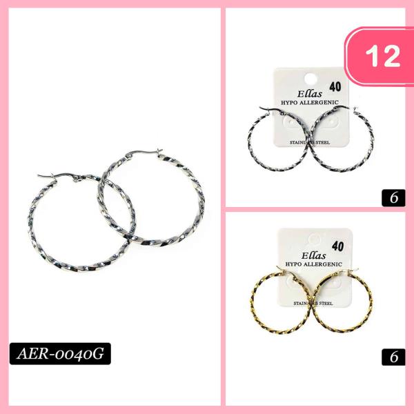 STAINLESS STEEL HYPOALLERGENIC HOOP EARRING (12 UNITS)