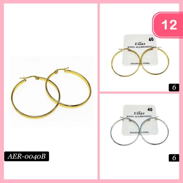 STAINLESS STEEL HYPOALLERGENIC HOOP EARRING (12 UNITS)