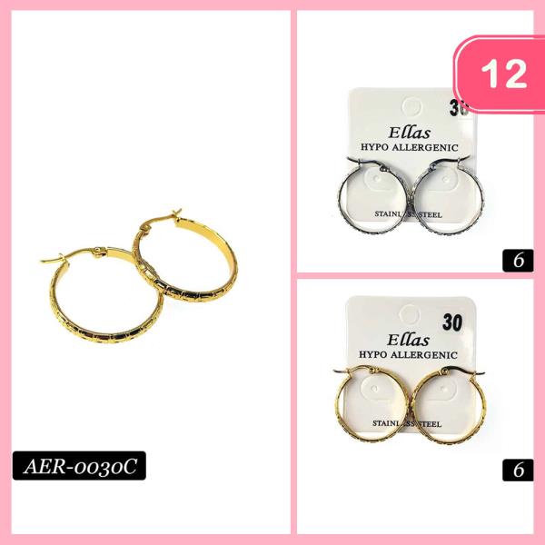STAINLESS STEEL HYPOALLERGENIC HOOP EARRING (12 UNITS)
