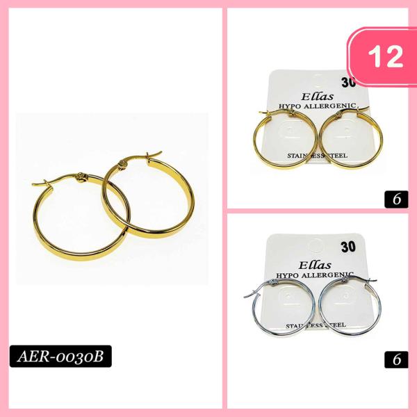 STAINLESS STEEL HYPOALLERGENIC HOOP EARRING (12 UNITS)