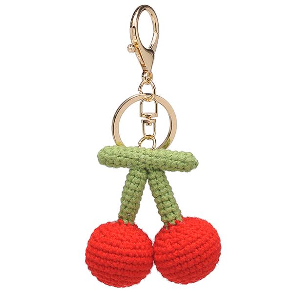 CUTE KNIT CHERRY BAG CHARM KEYCHAIN