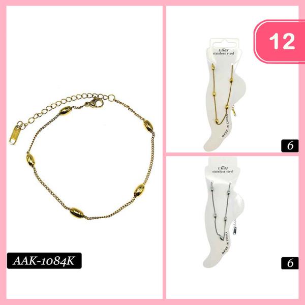 STAINLESS STEEL METAL NUGGET CHARM CHAIN ANKLET (12 UNITS)