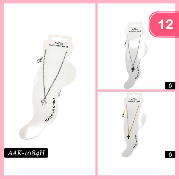 STAINLESS STEEL CROSS CHARM CHAIN ANKLET (12 UNITS)