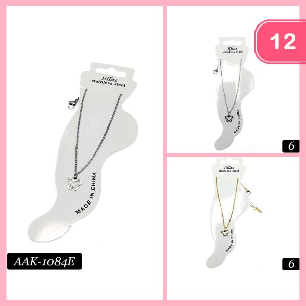 STAINLESS STEEL BUTTERFLY CHAIN ANKLET (12 UNITS)