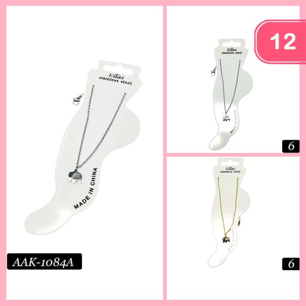 STAINLESS STEEL ELEPHANT CHARM CHAIN ANKLET (12 UNITS)