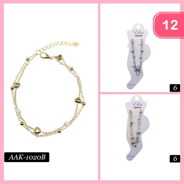 LAYERED HEART PEARL EMBELLISHED ANKLET (12 UNITS)