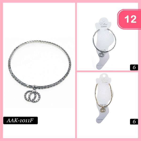 RHINESTONE DOUBLE CIRCLE CHARM ANKLET (12 UNITS)