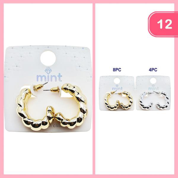 METALLIC TEXTURED OPEN C HOOP EARRING (12 UNITS)