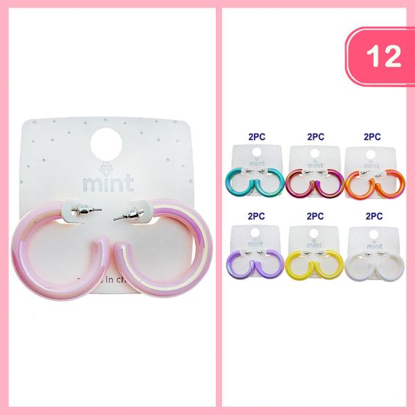 AB COLOR OPEN C HOOP EARRING (12 UNITS)