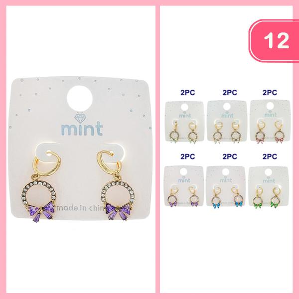 RHINESTONE WREATH RIBBON BOW EARRING (12 UNITS)