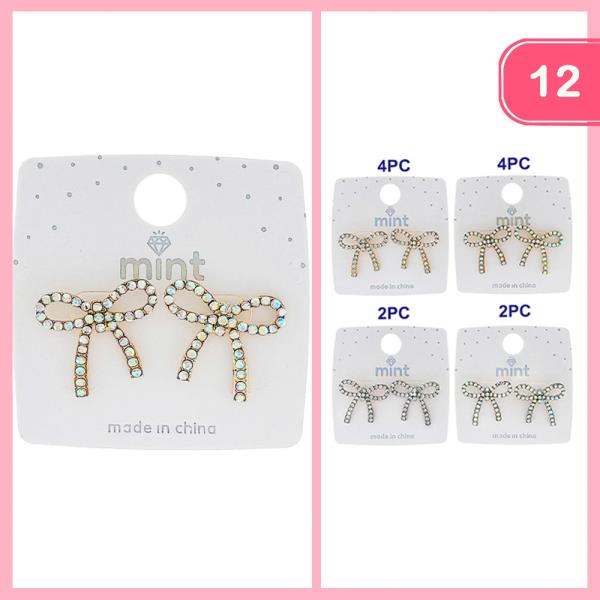 RHINESTONE RIBBON BOW STUD EARRING (12 UNITS)