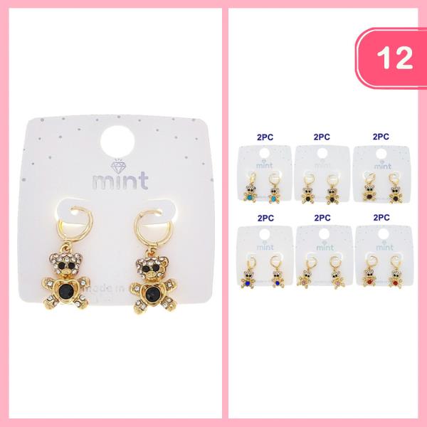 RHINESTONE TEDDY BEAR DANGLE EARRING (12 UNITS)