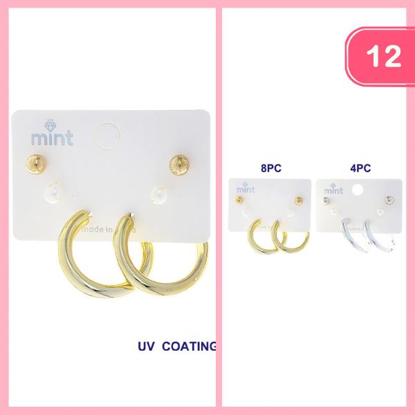 OPEN C HOOP STUD EARRING SET (12 UNITS)