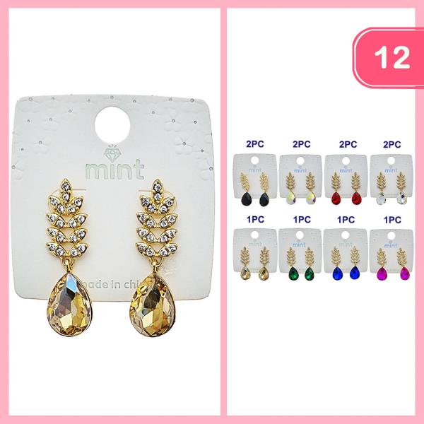 GLASS STONE RHINESTONE DANGLE EARRING (12 UNITS)