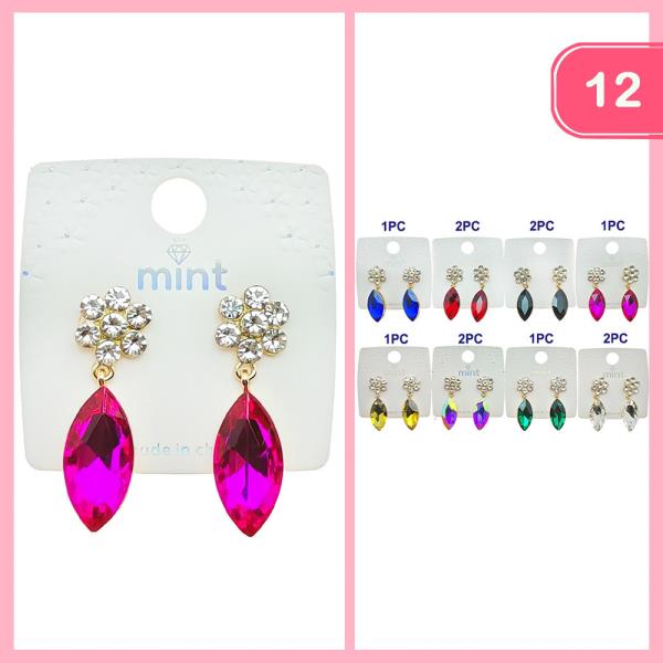 GLASS STONE RHINESTONE DROP EARRING (12 UNITS)