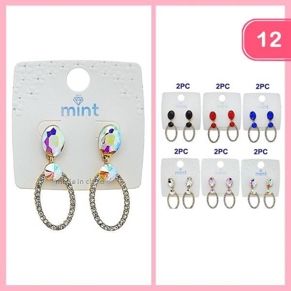 GLASS STONE RHINESTONE HOOP EARRING (12 UNITS)