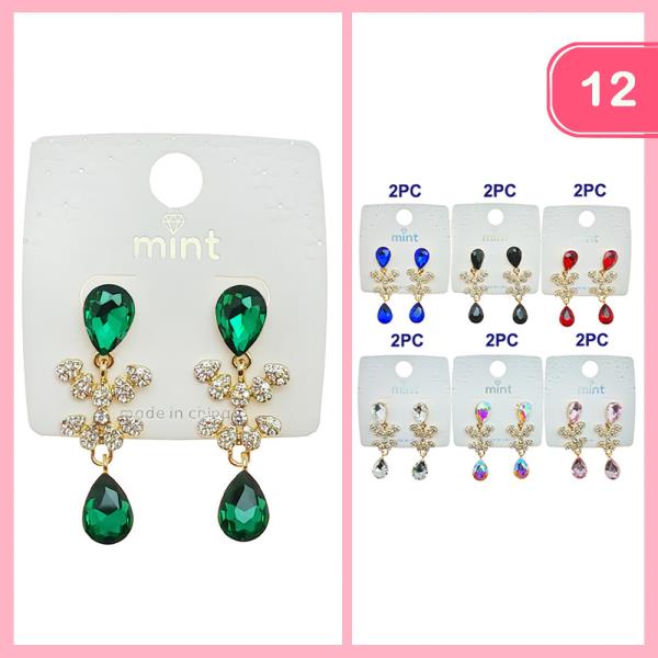 GLASS STONE RHINESTONE DROP EARRING (12 UNITS)