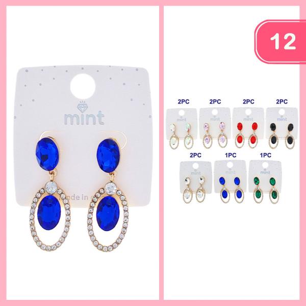 GLASS STONE RHINESTONE EARRING (12 UNITS)