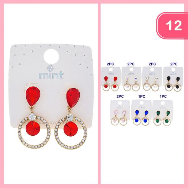 GLASS STONE RHINESTONE DANGLE EARRING (12 UNITS)
