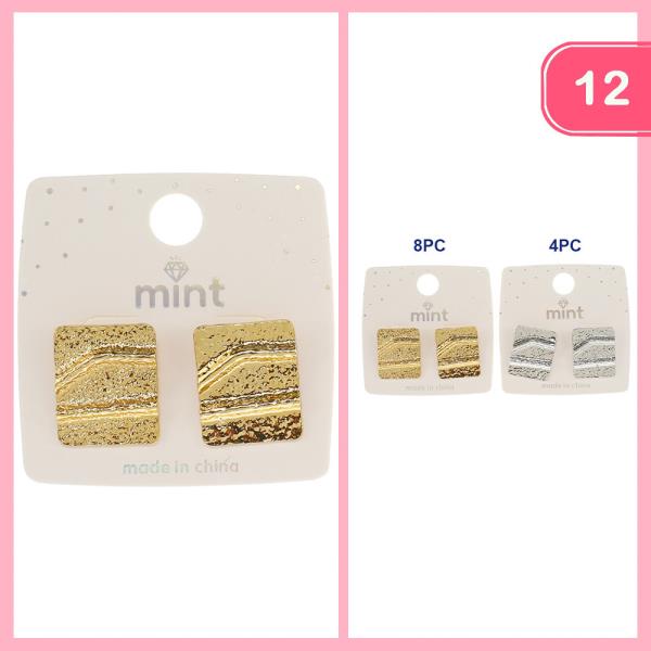 METAL TEXTURED SQUARE STUD EARRING (12 UNITS)