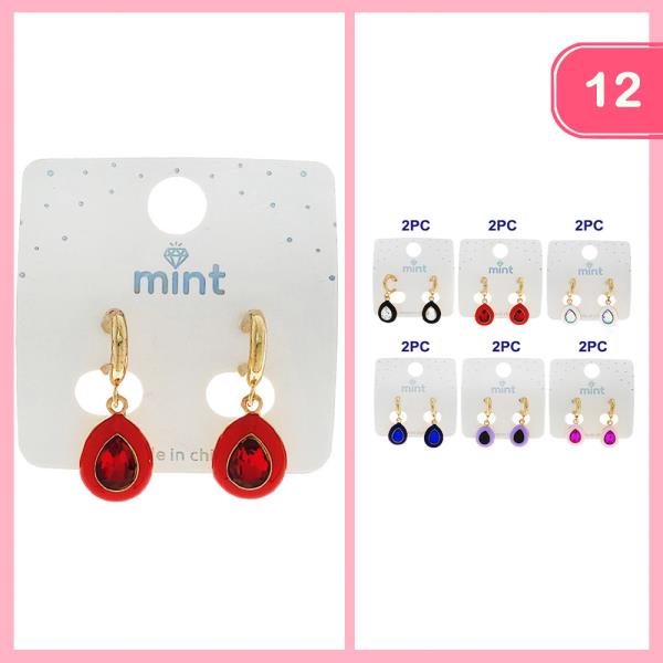RHINESTONE GLASS STONE OVAL EARRING (12 UNITS)
