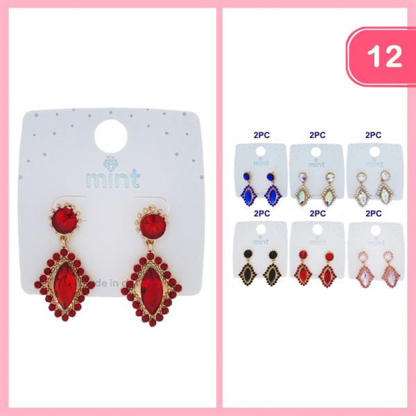 RHINESTONE GLASS STONE DROP EARRING (12 UNITS)