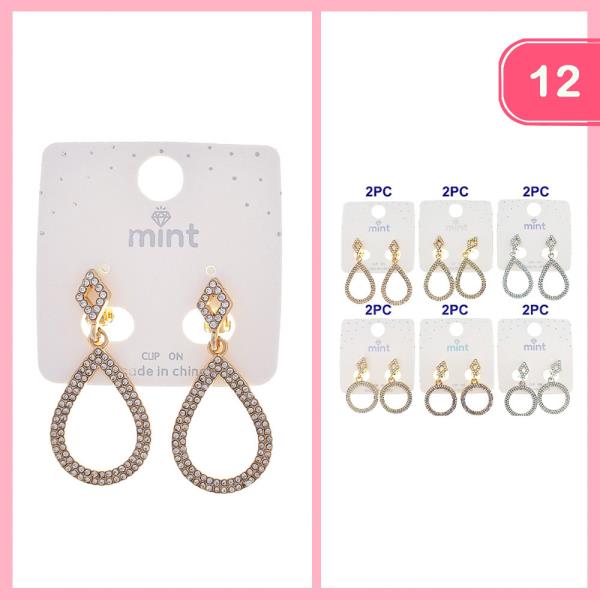 RHINESTONE TEARDROP ROUND DANGLE EARRING (12 UNITS)